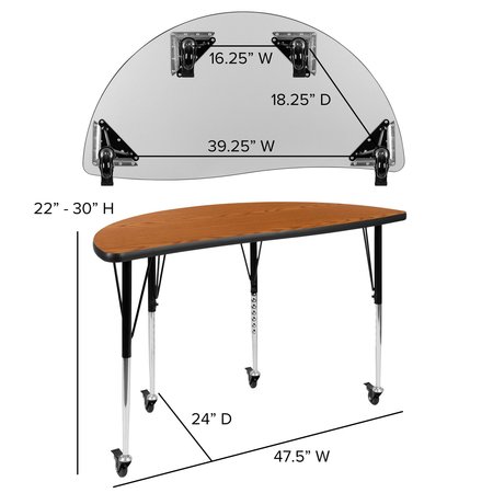 Flash Furniture Mobile 76" Oval Wave Oak Table Set-16" Chairs XU-GRP-16CH-A3048CON-48-OAK-T-A-CAS-GG